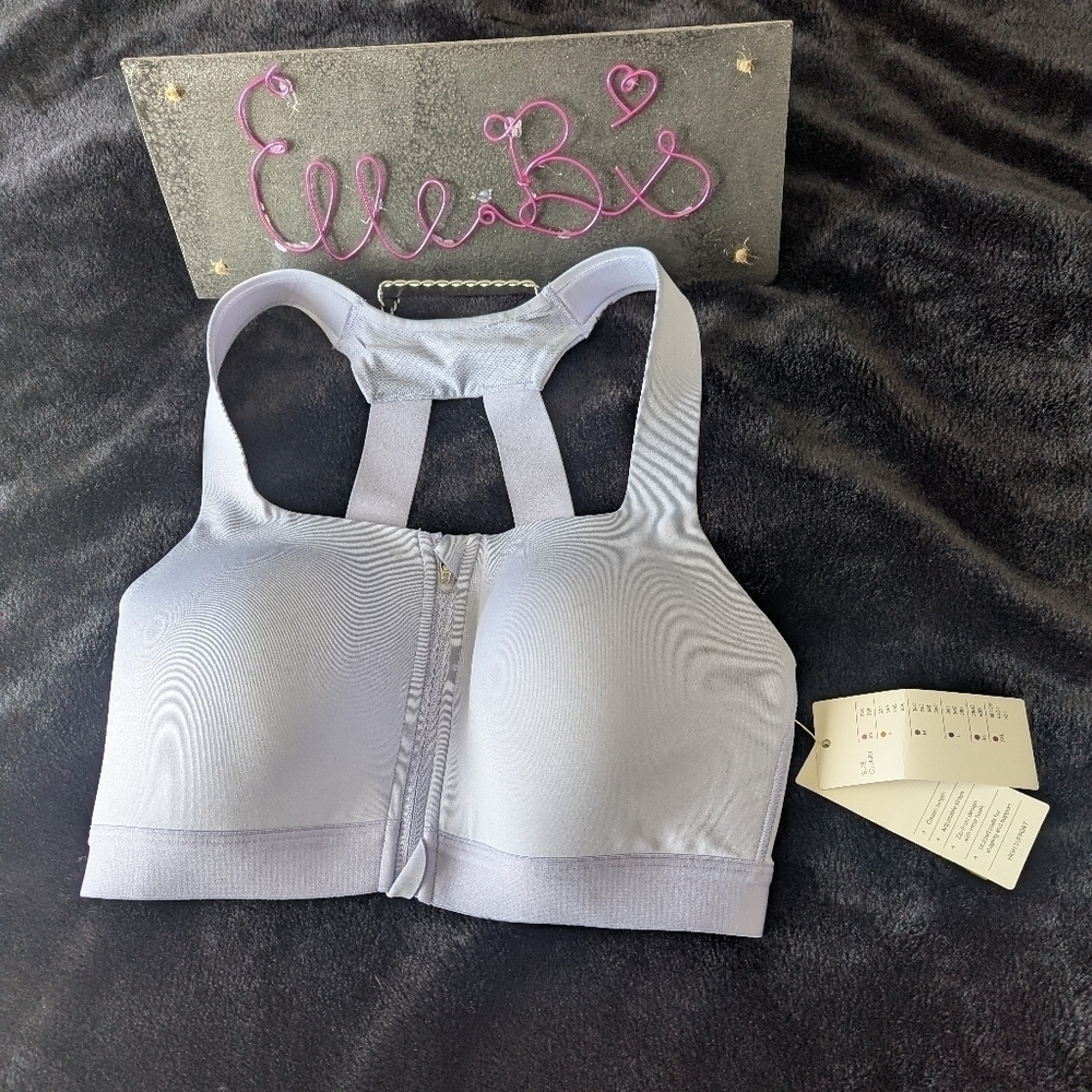 NWT All In Motion Lilac Purple Zipper Front Sport Bra 36C** Flawed Item